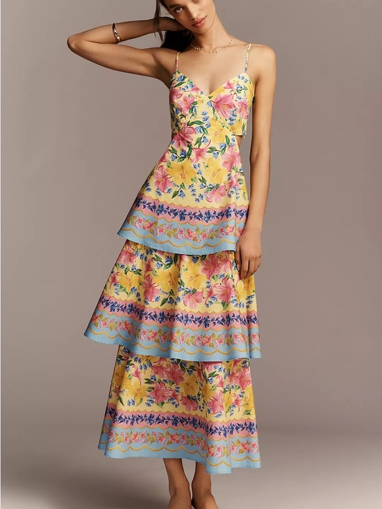 FARM Rio Dresses & Skirts - Farm Rio x Anthropologie Cotton Tiered Maxi Dress Size Large NWT